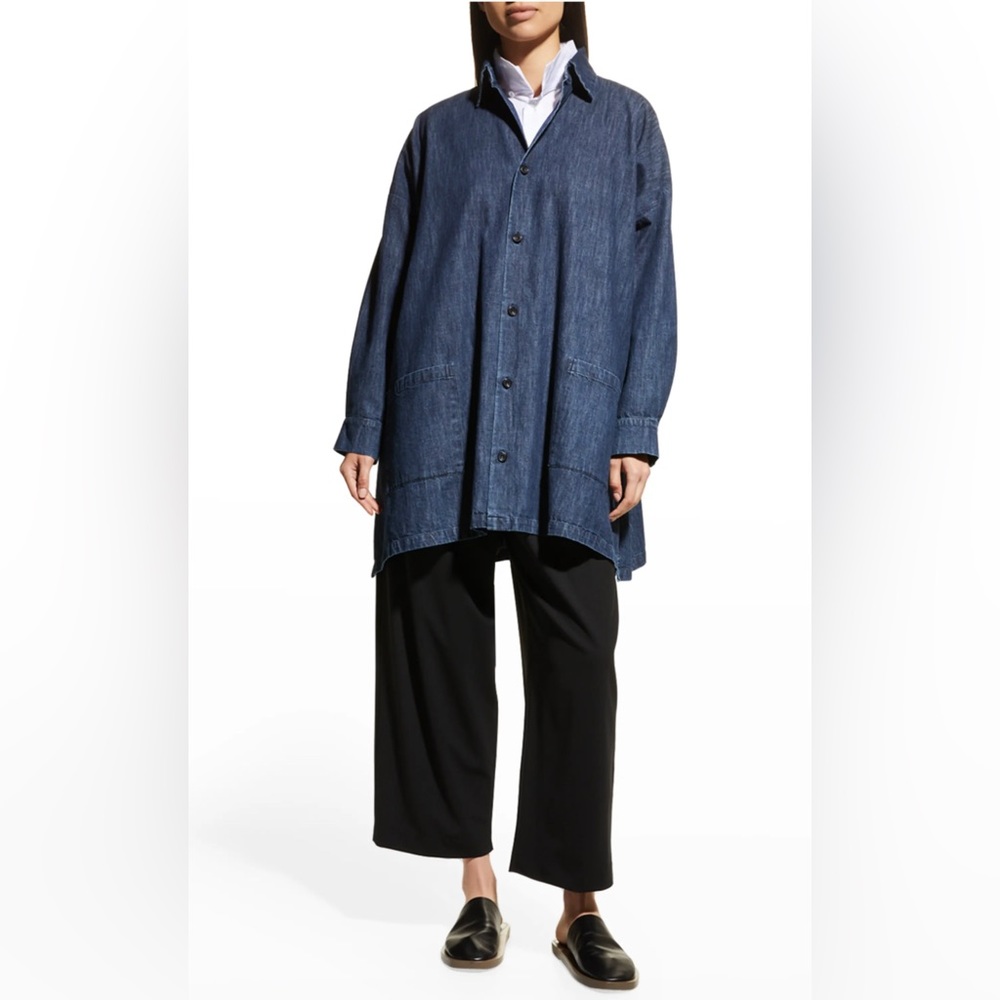 Eskandar Women's A-Line Shirt Jacket in Denim
